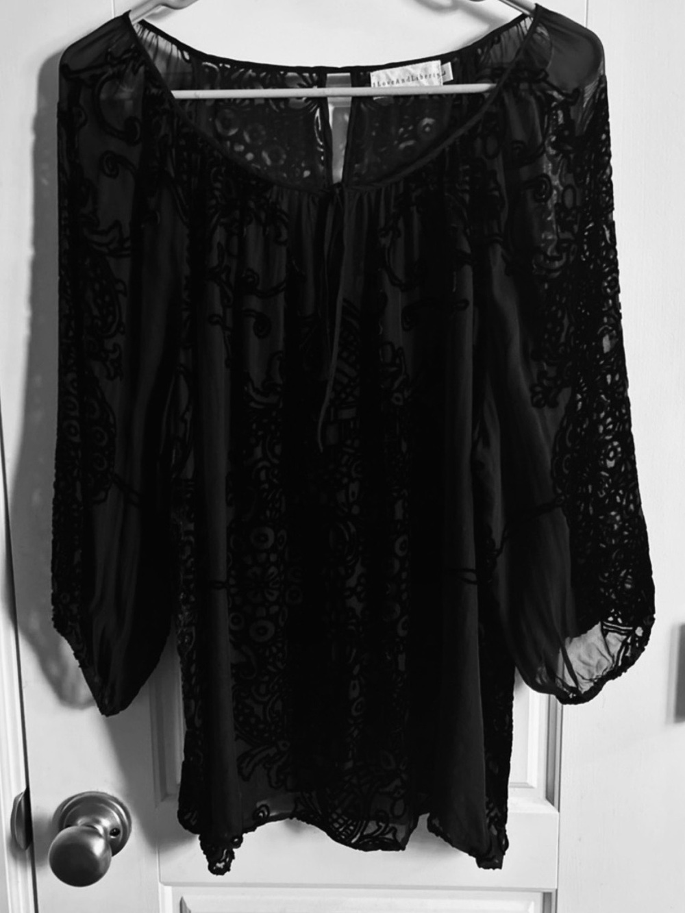 For Love & Liberty Johnny Was Black Silk Velvet Burnout Tunic | Size Large
